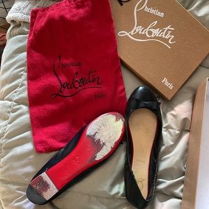 Christian Louis Vuitton black flats comes with duster bag and original box